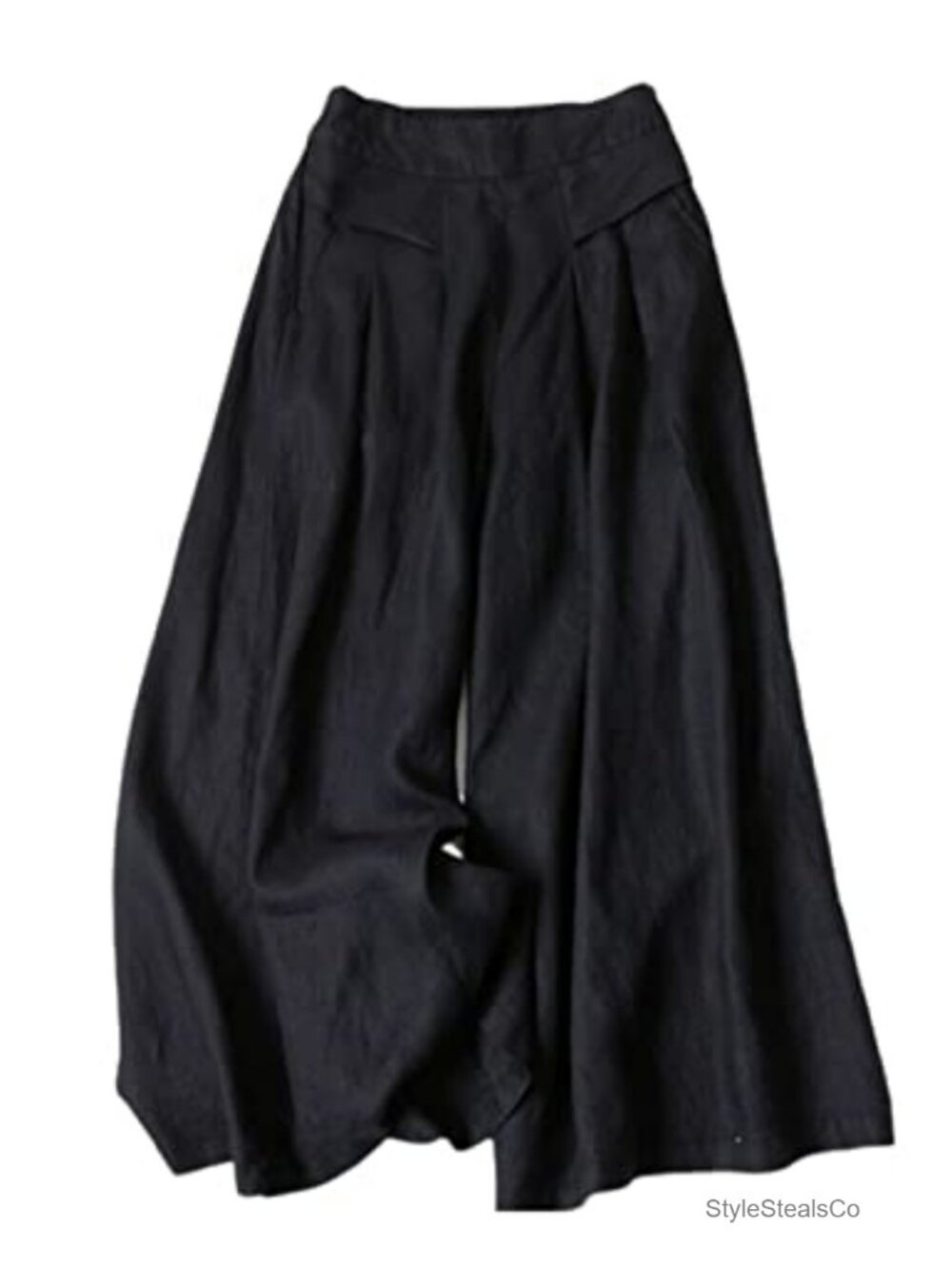 Wide Leg Linen Blend Pants High Rise Pleated Crop Culottes